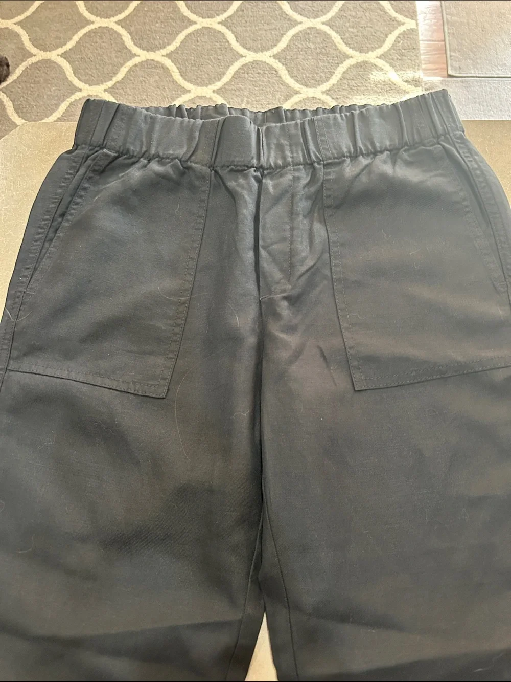 Banana Republic Black Cropped Linen-Blend Pull-On Ankle Pants with Patch Pockets